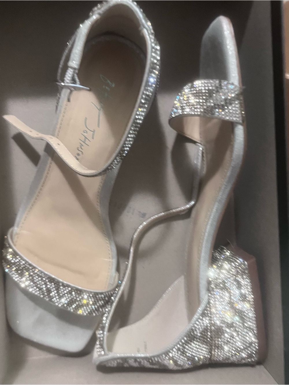 Embellished Silver Open-Toe Block Heel Sandals
